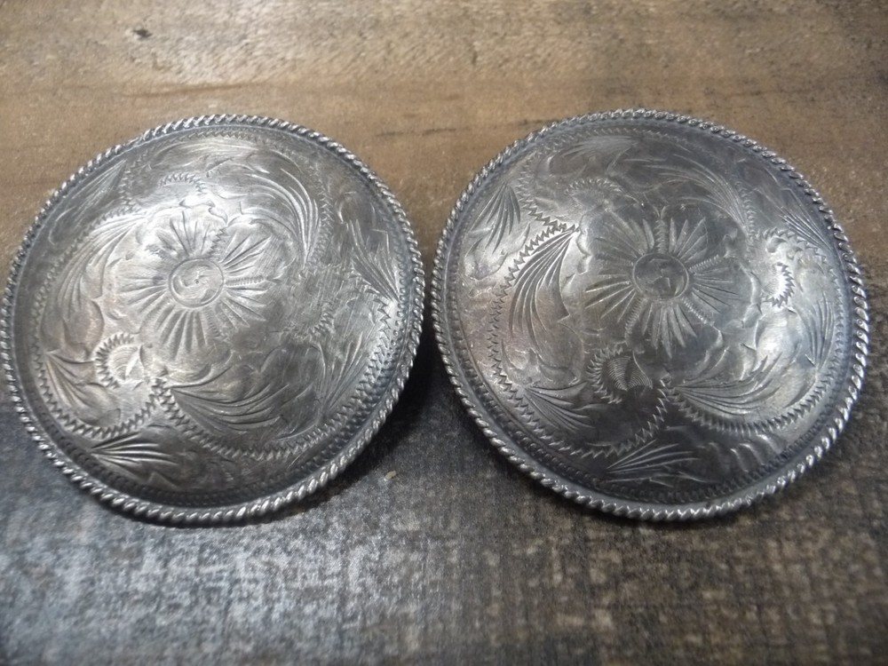 Large 2 3/8" pair of Solid Sterling Silver Conchos