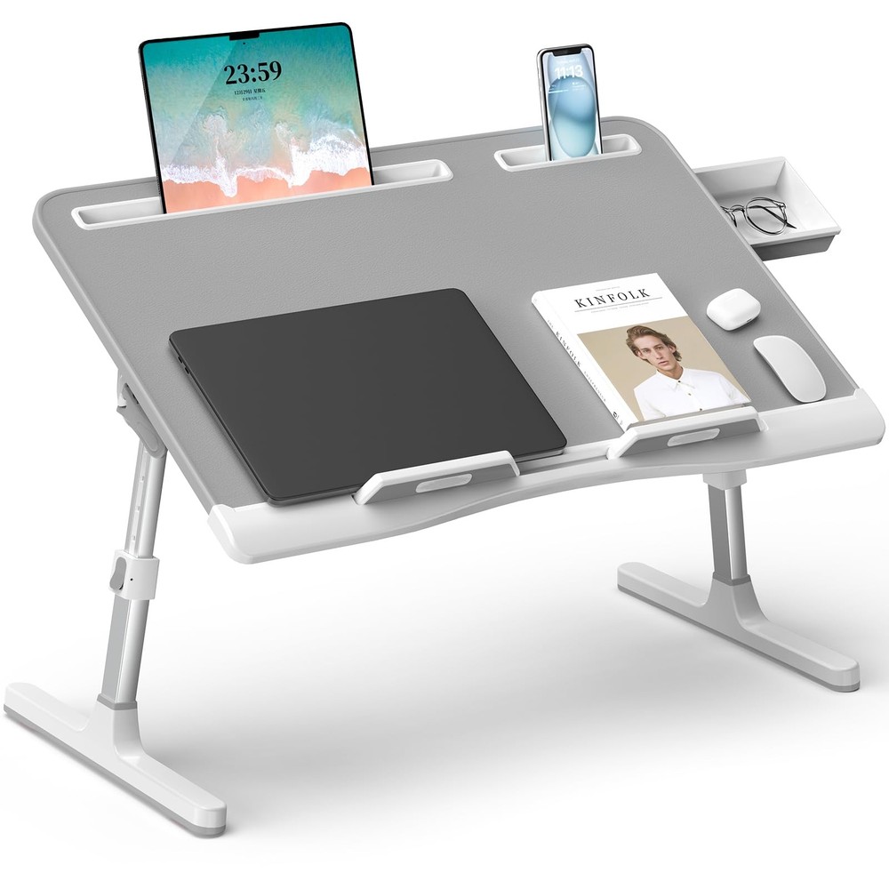Laptop Bed Desk, X-Large Leather Adjustable Computer Bed Table Tray, Foldable...
