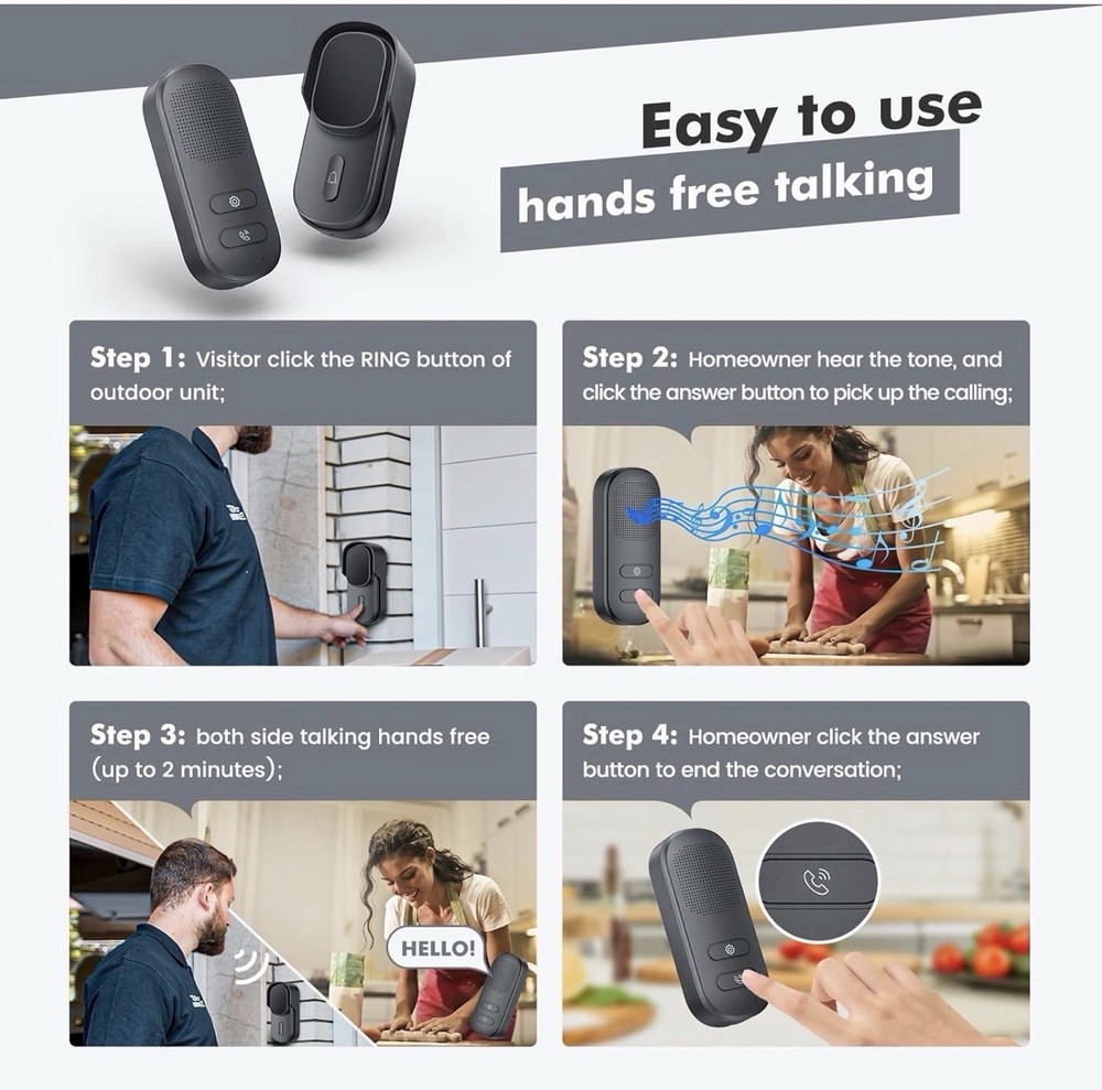 Hands Free Wireless Intercom Doorbell for Home Classroom Two-Way Communicator...