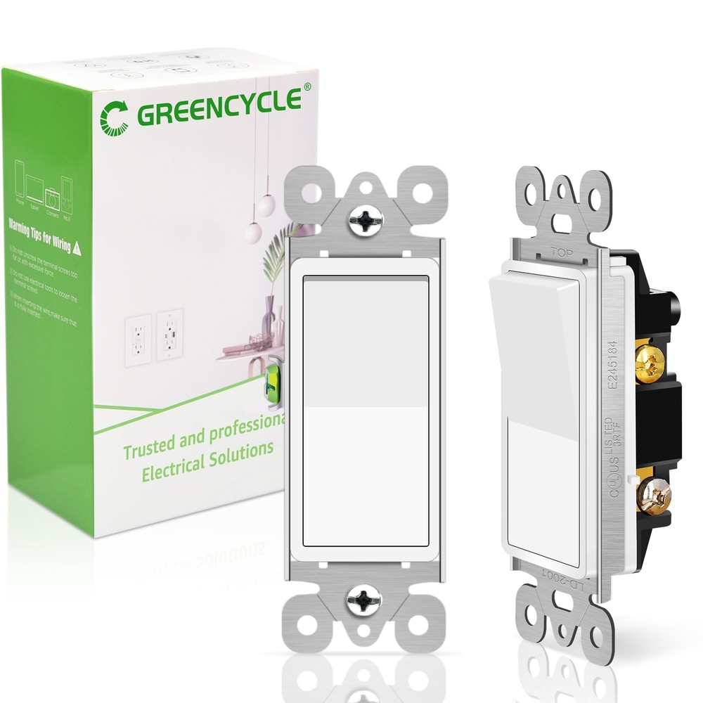 Greencycle Single Pole Rocker Light Switch,Paddle Switch Pole, 2