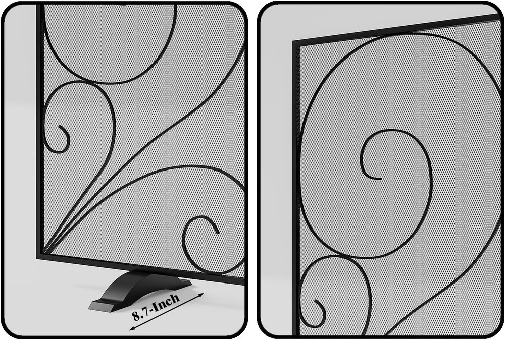 Single Panel Fireplace Screen Handcrafted Solid Wrought Iron Mesh, Heat-Resistan
