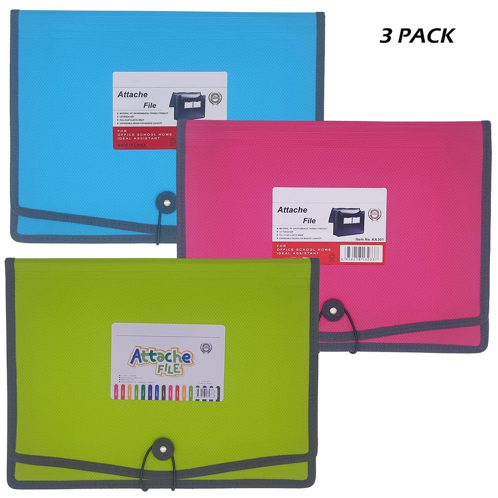 Expanding File Folder Document Organizer with Elastic Cord & Button Closure, ...