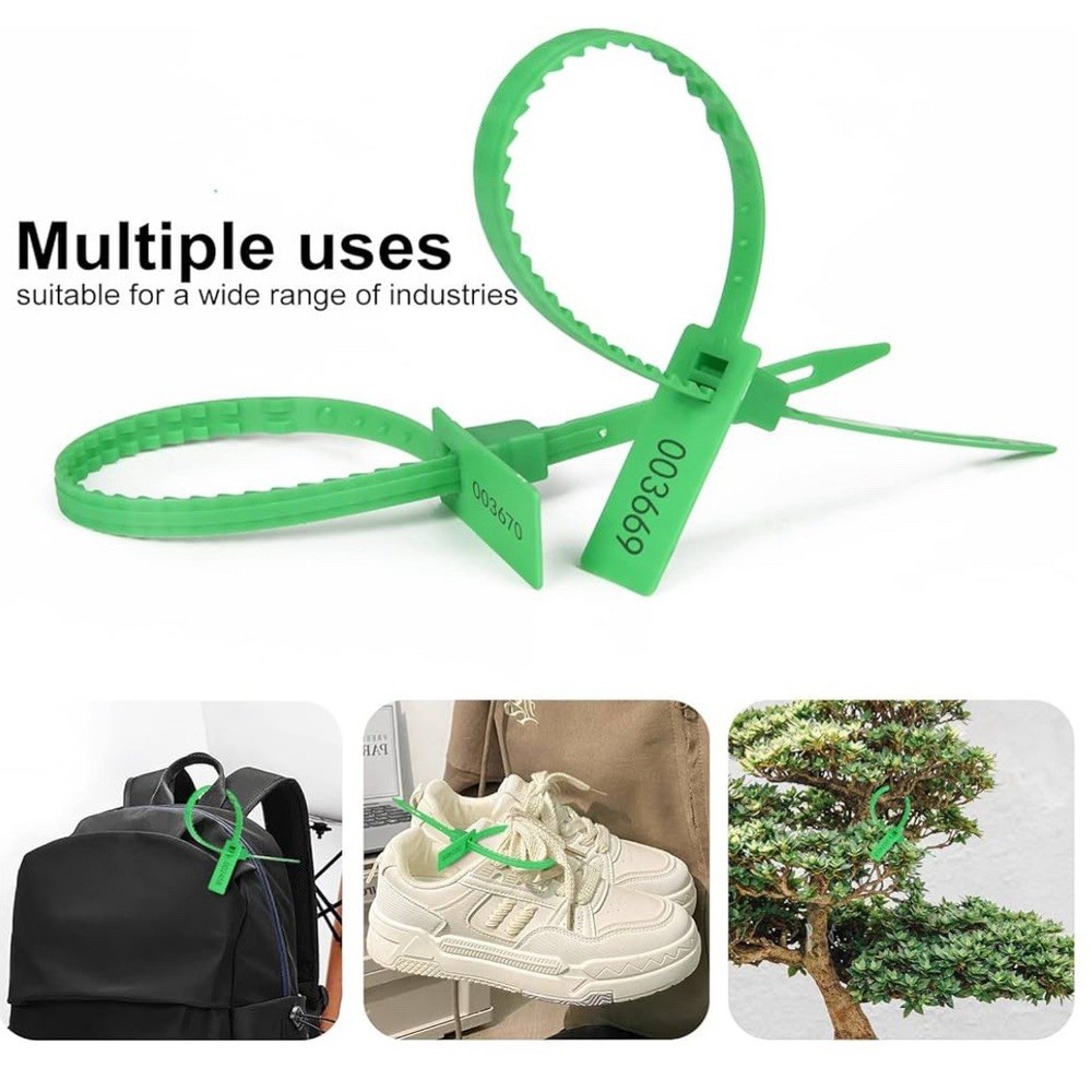 1000 Pcs Green Plastic Security Tamper Seals Self Locking Numbered Pull Tight