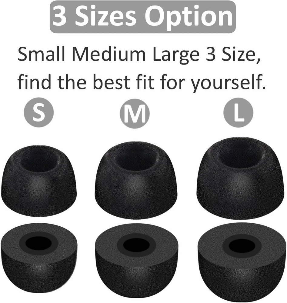Memory Foam Tips Compatible with Google Pixel Buds A-Series memory foam black