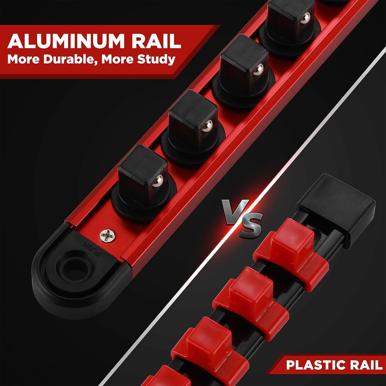 Aluminum Magnetic Socket Organizer 3 PCS Socket Rail Holder, 1/4-Inch x 14 Clips