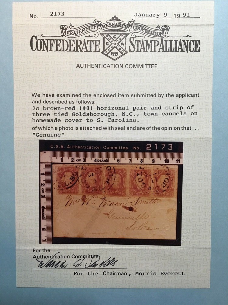 PRICE DROP! CSA Adversity Cover, 5 x 2-Cent Jackson tied, Goldsboro, NC