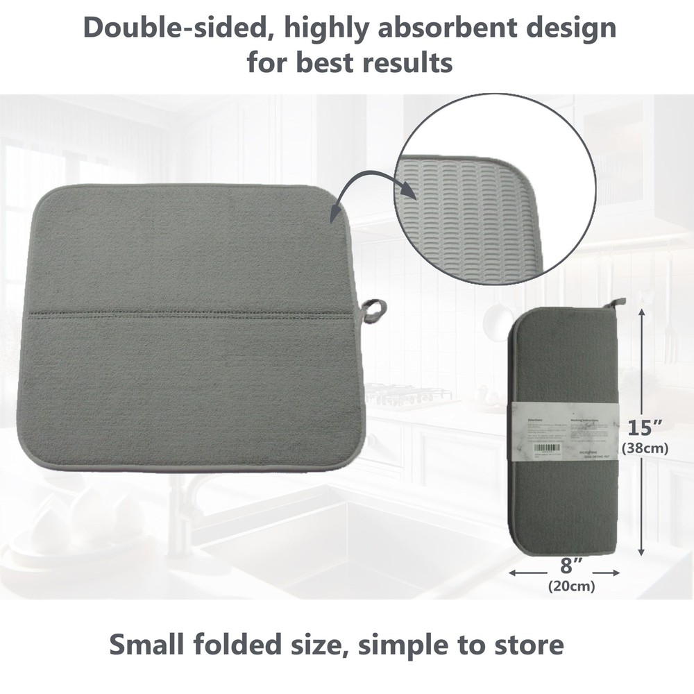 ABAZANA Foldable Dish Drying Microfiber Mat, 15 x 17 inches