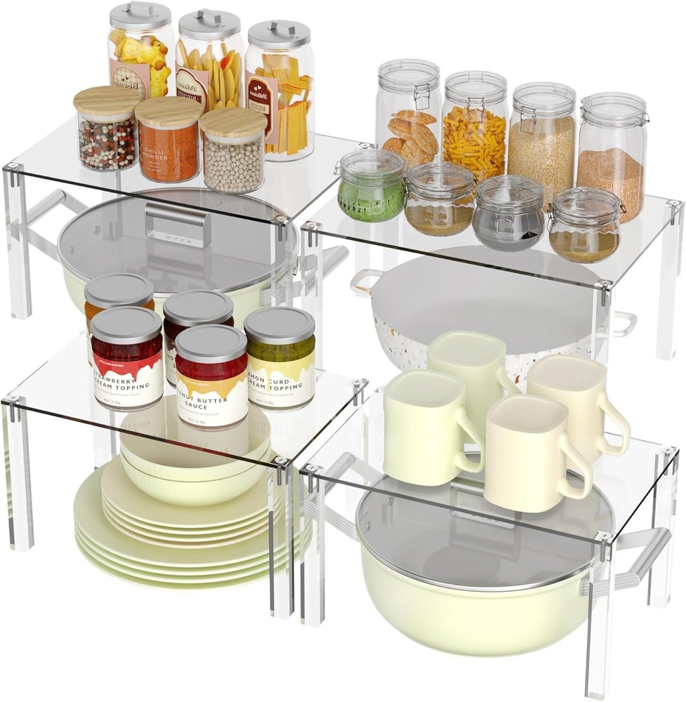 Acrylic Cabinet Organizer Set of 4 Stackable Spice Rack Kitchen Organizer