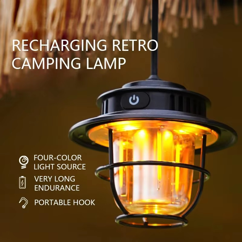 Retro Portable Camping Lantern Waterproof Emergency Light Stepless Dimmable Hang