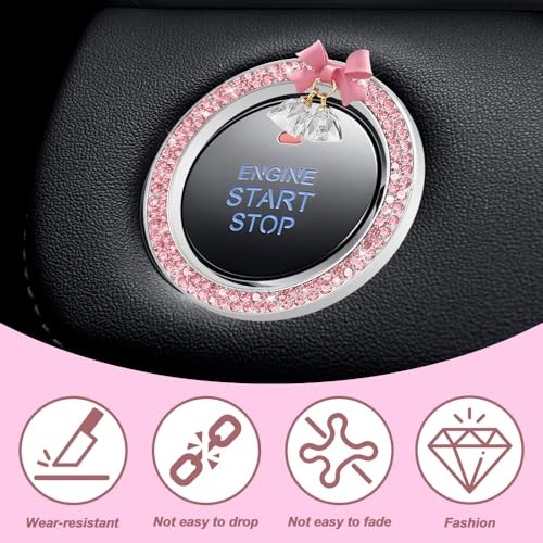 Car Push Start Button Cover Ring, Engine Start Button Cover, Cute Bow Pink