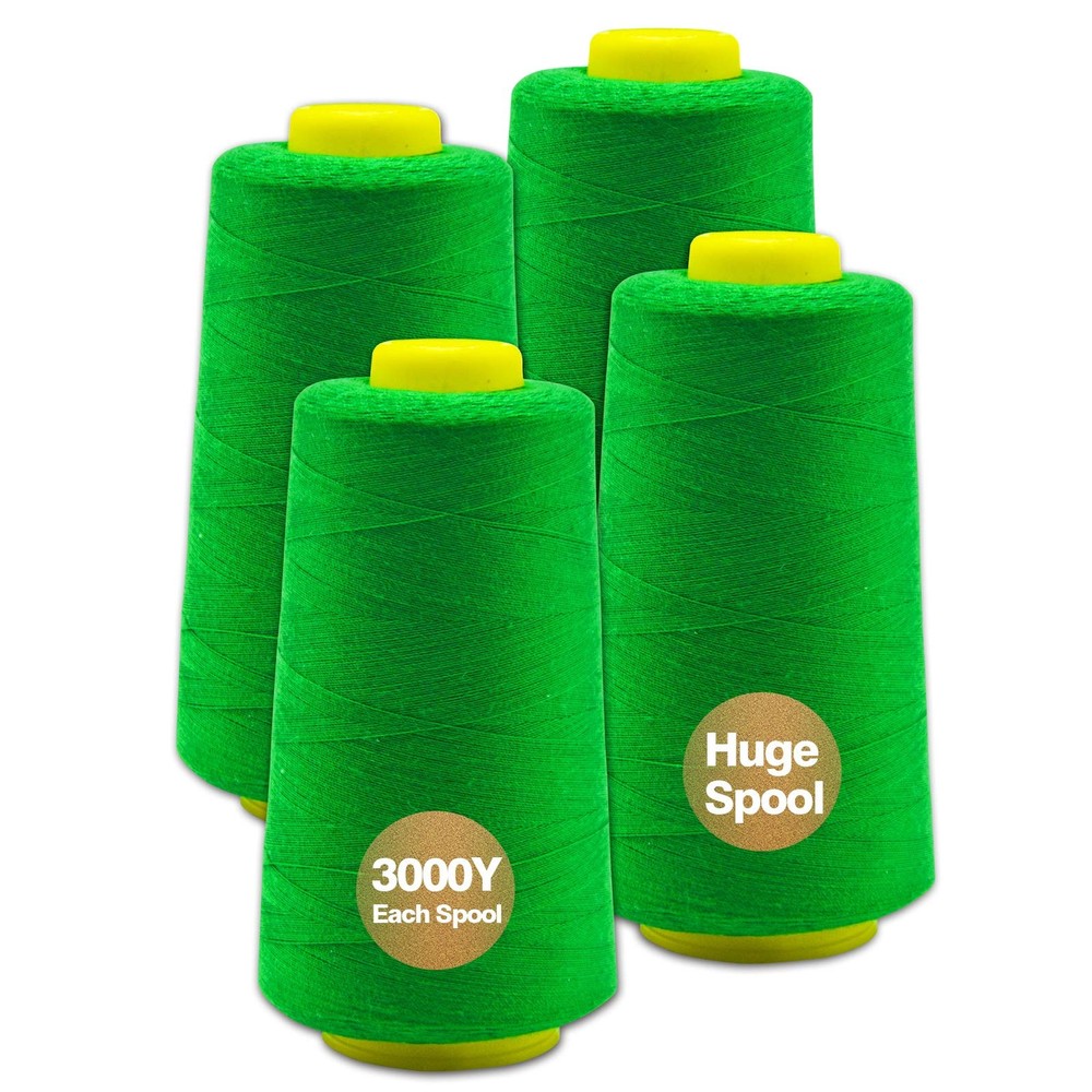 Green Serger Thread All Purpose Polyester 4 Cones 3000 Yards Each Spool