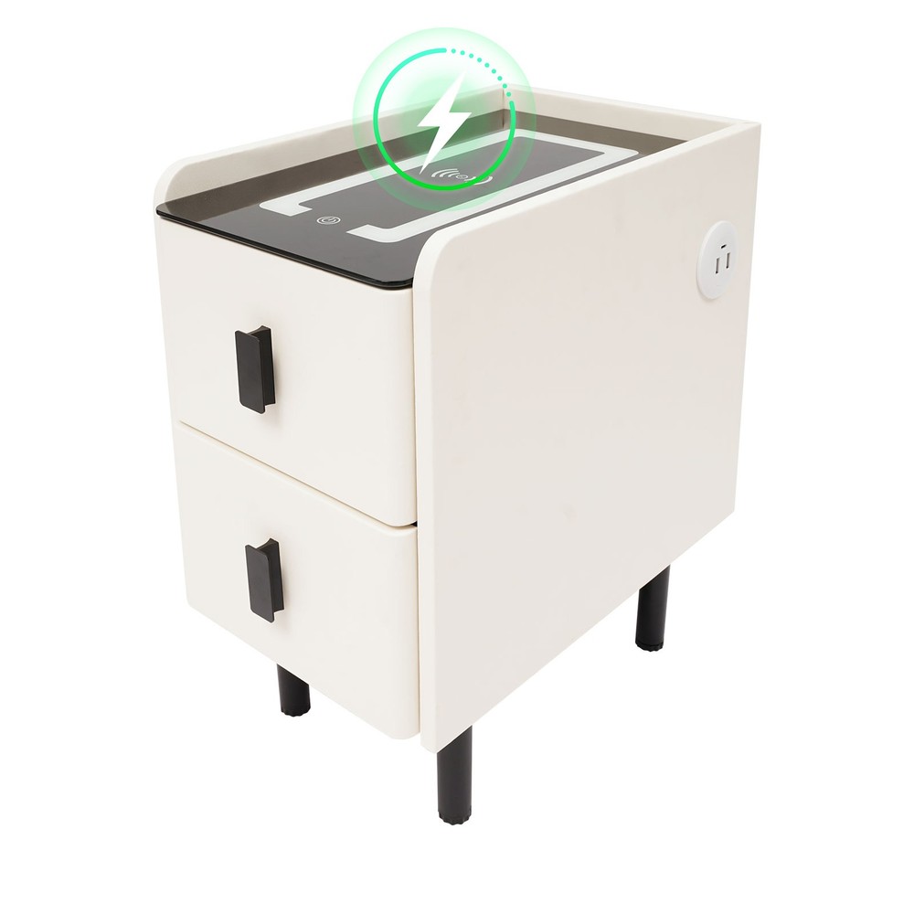 Smart Bedside Table Nightstands with Wireless Charging & LED Light & 2 Drawers