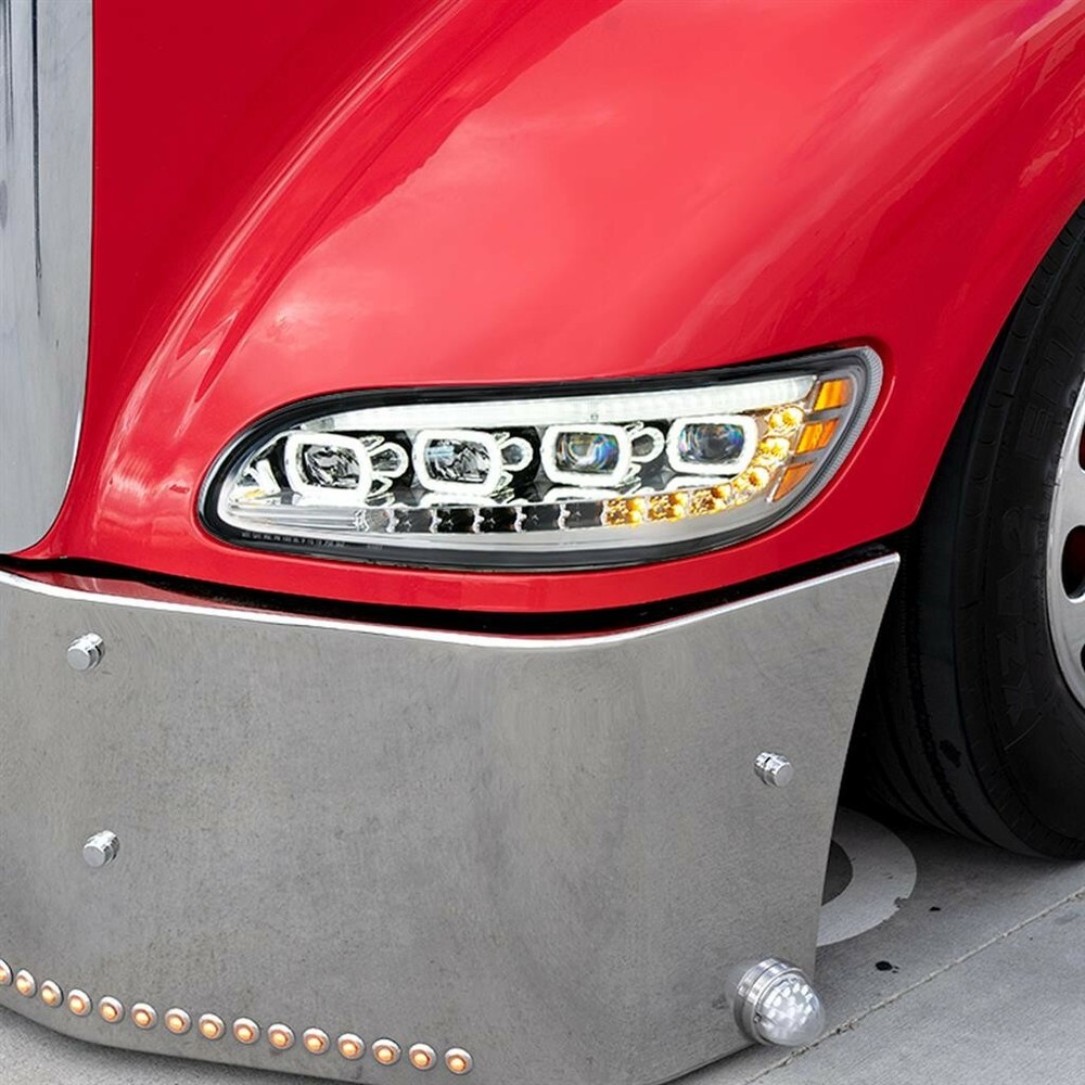 Peterbilt 386 Quad-LED Headlight Assembly Black Driver Side