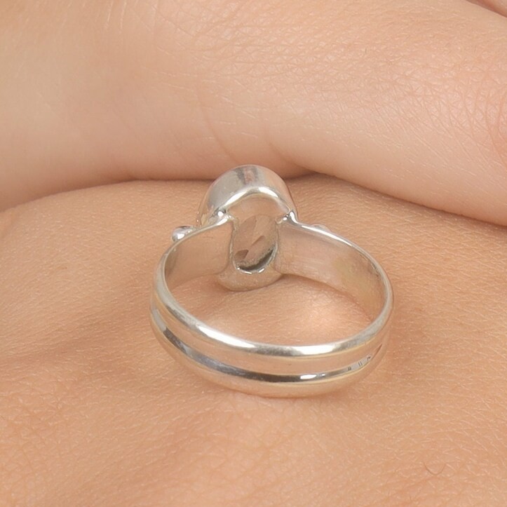 Solid 925 Sterling Silver Natural Aquamarine Oval Gemstone Boho Handmade Ring