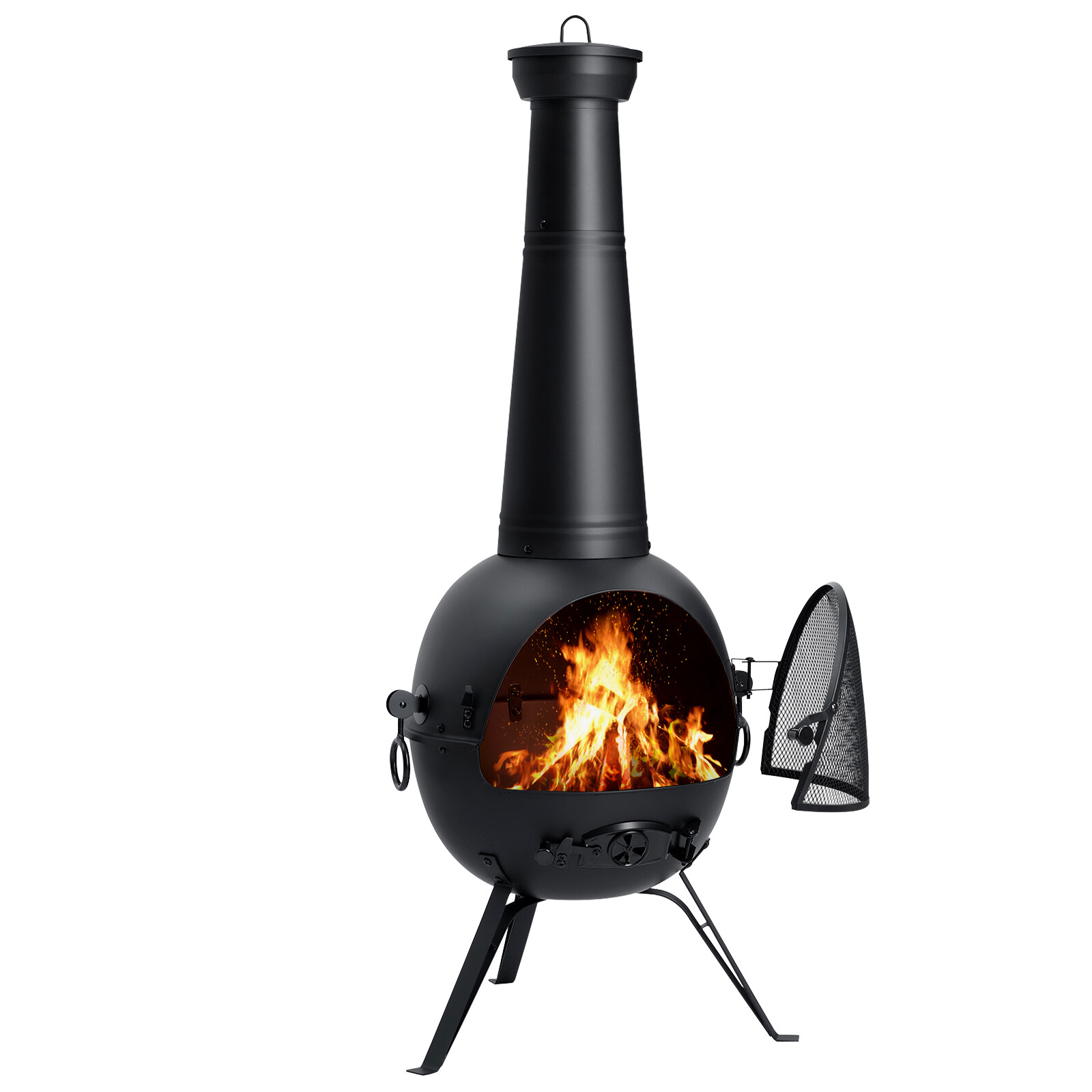 55in Outdoor Fireplace Patio Chiminea Fire Pit Wood Burning Heater Cast Iron Lid