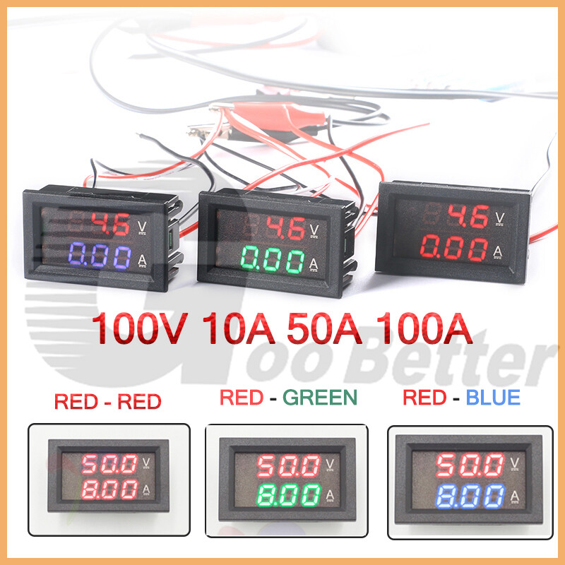 5-Wire DC Voltmeter Ammeter Panel Mount Amp Meter Red-Green Red-Blue Digital LED