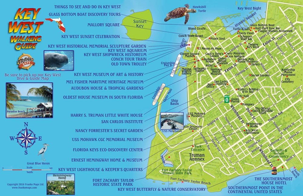 Key West Florida Walking Guide Map Card