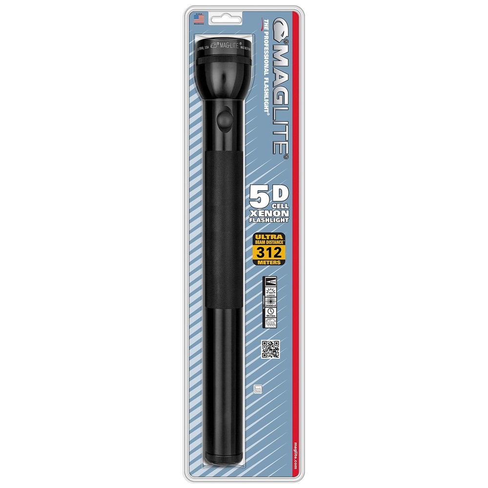 MagLite 5-Cell D Incandescent Flashlight – Water-Resistant, Adjustable Bea