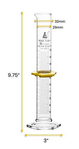100mL Glass Graduated Cylinder - Borosilicate - ASTM Class B - Hexagonal Base...