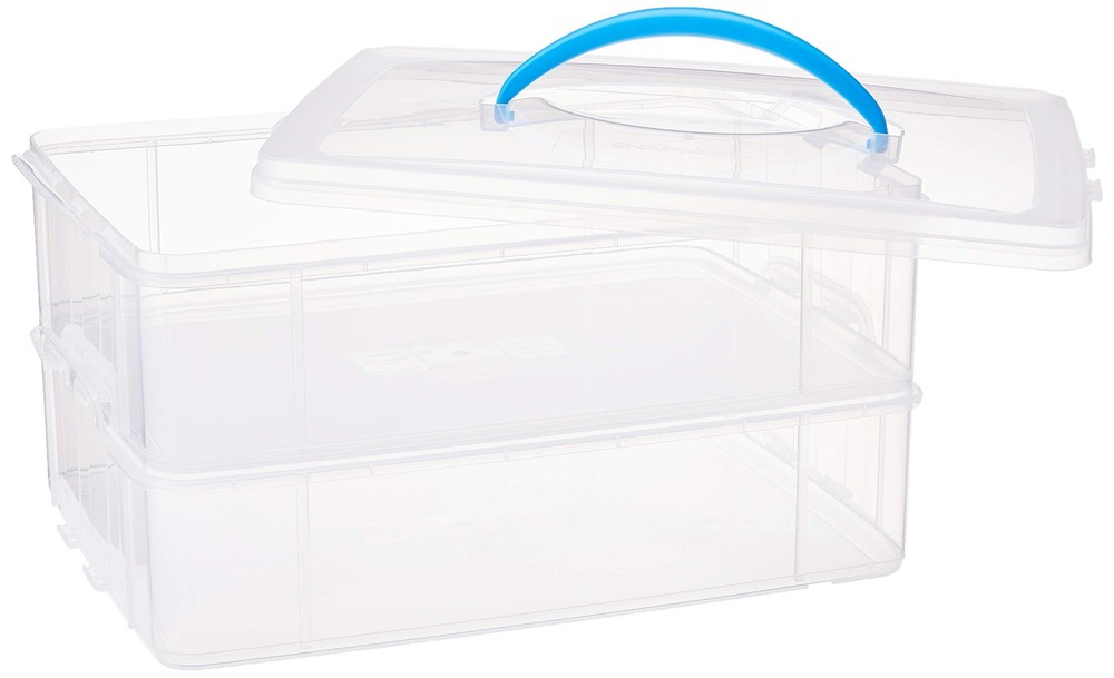 Portable Storage Bin for Tools and Crafts, Clear Stackable Container 14.1"