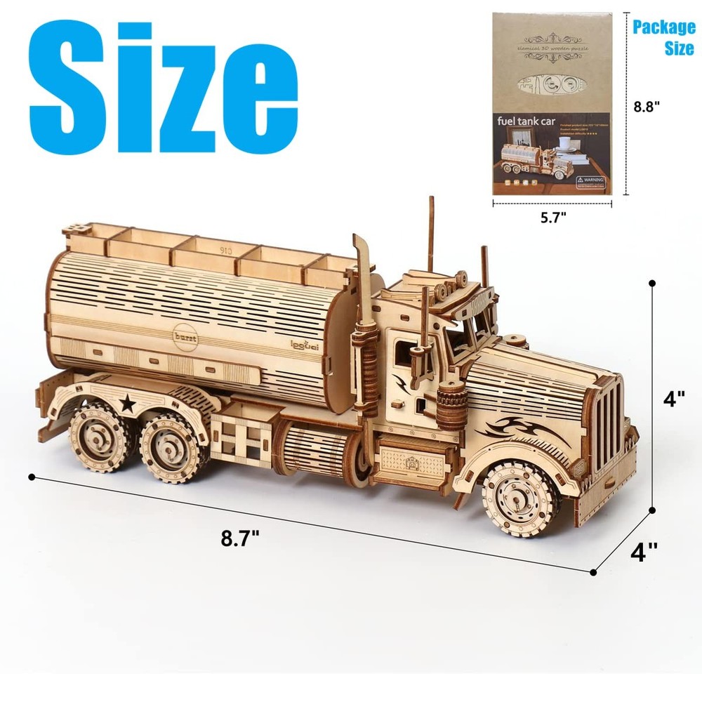 Rompecabezas de madera 3D, kits de modelos de camiones cisterna mecánicos madera