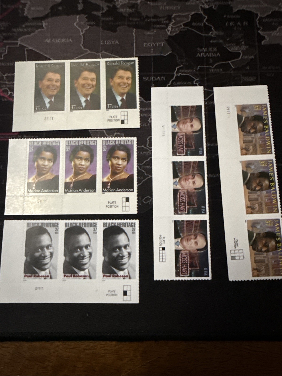 USA Stamps Famous People Including Ronald Reagn James Baldwin MNH Blocks of 3