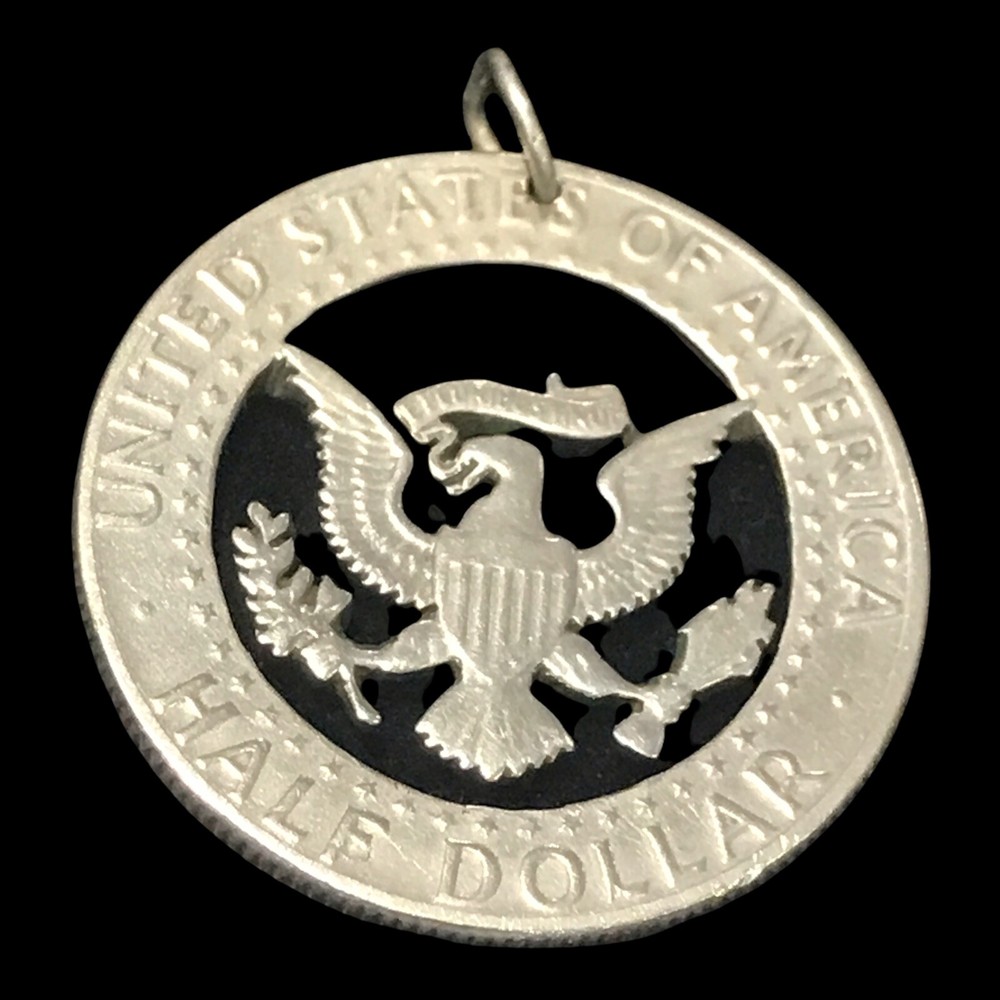 1964 USA Eagle half dollar Open Cut pendant