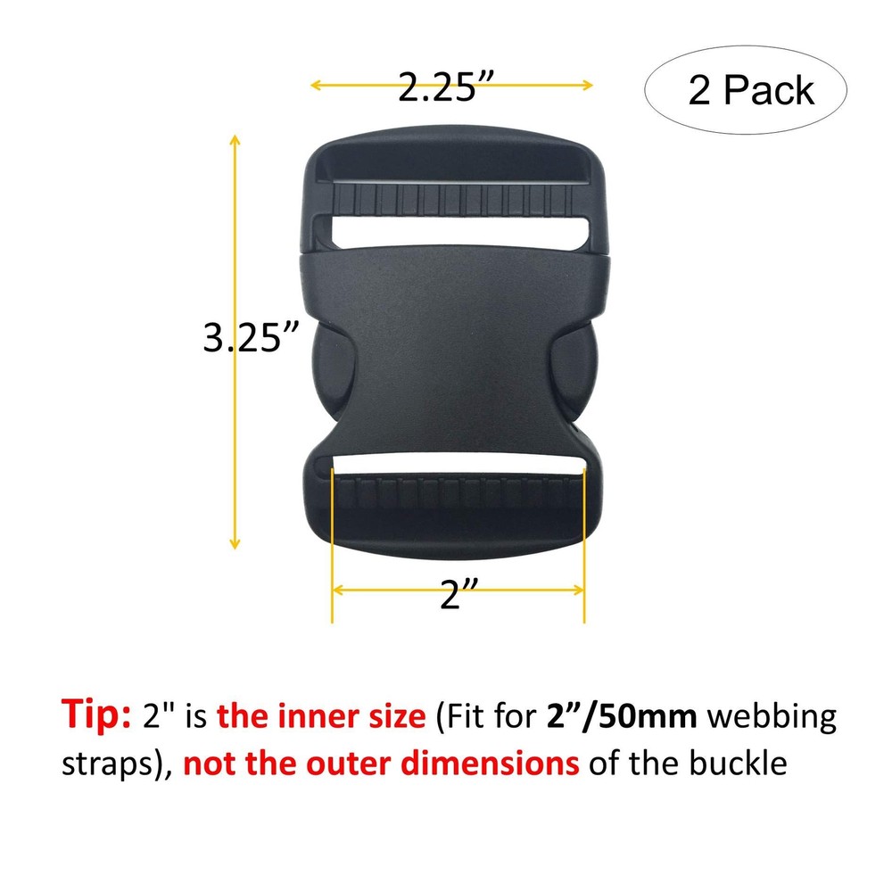 2 Inch Flat Dual Adjustable Plastic Quick Side Release Plastic Buckles 2 Set