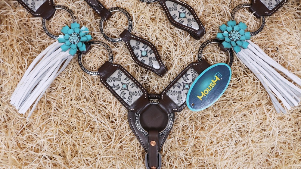 Western Leather Headstall and Breast Collar Tack Set