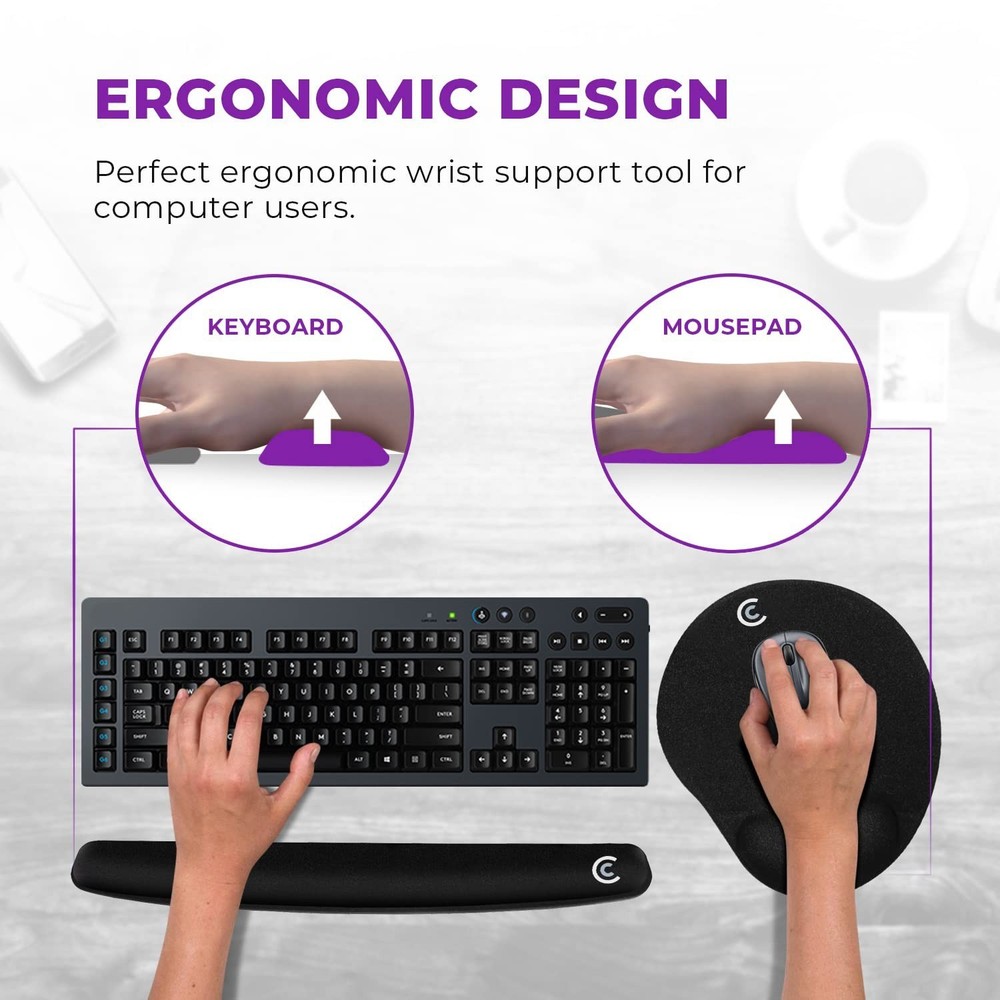 4pc Premium Wrist Rests for Keyboard and Mouse Pad Set - Memory Foam Cushion,...
