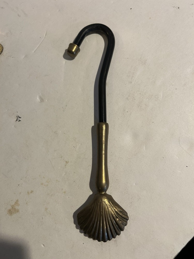 Vintage Brass Seashell Clam Shell Fireplace Tool 5 Pieces & Stand