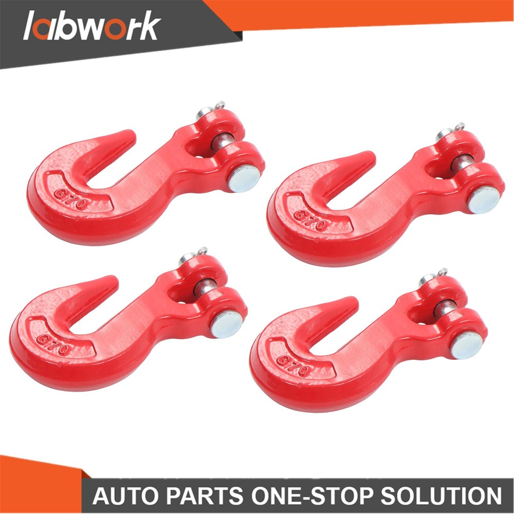 Labwork 4 Pack 3/8" Chain Hooks G70 7500 Lbs Capacity Clevis Grab Hooks Red