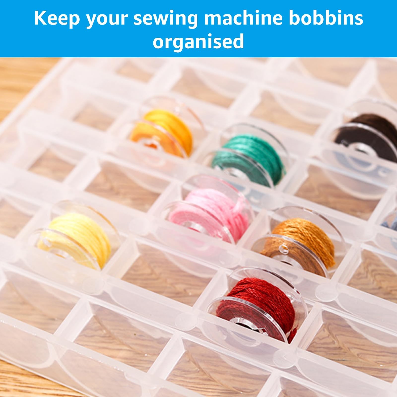 12PCS Plastic Empty Bobbin Storage Case, 25 Slots Bobbin Case Holder, Transpa...