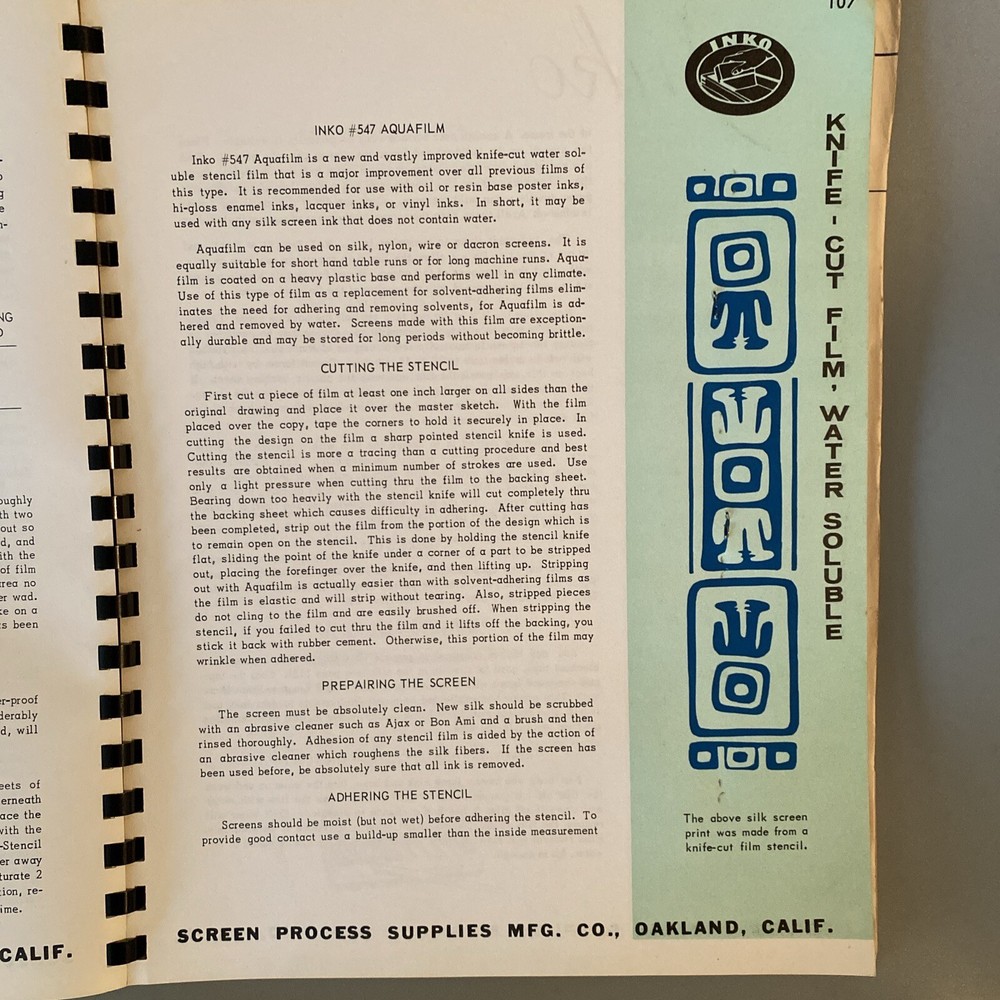 Inko Screen Process Supplies Methods Techniques Silk Oakland California 1964