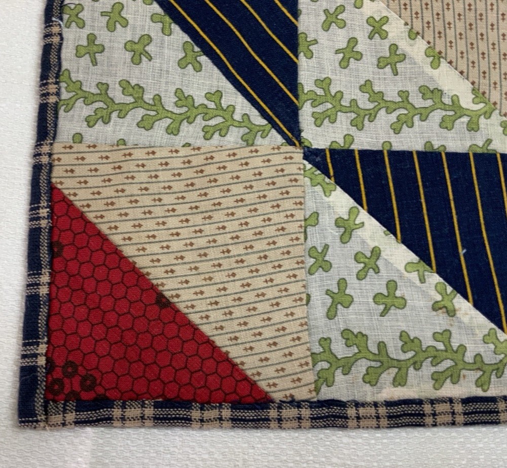 Antique Vintage Patchwork Small Doll Quilt Or Table Topper, 4 Patch W/ Triangles
