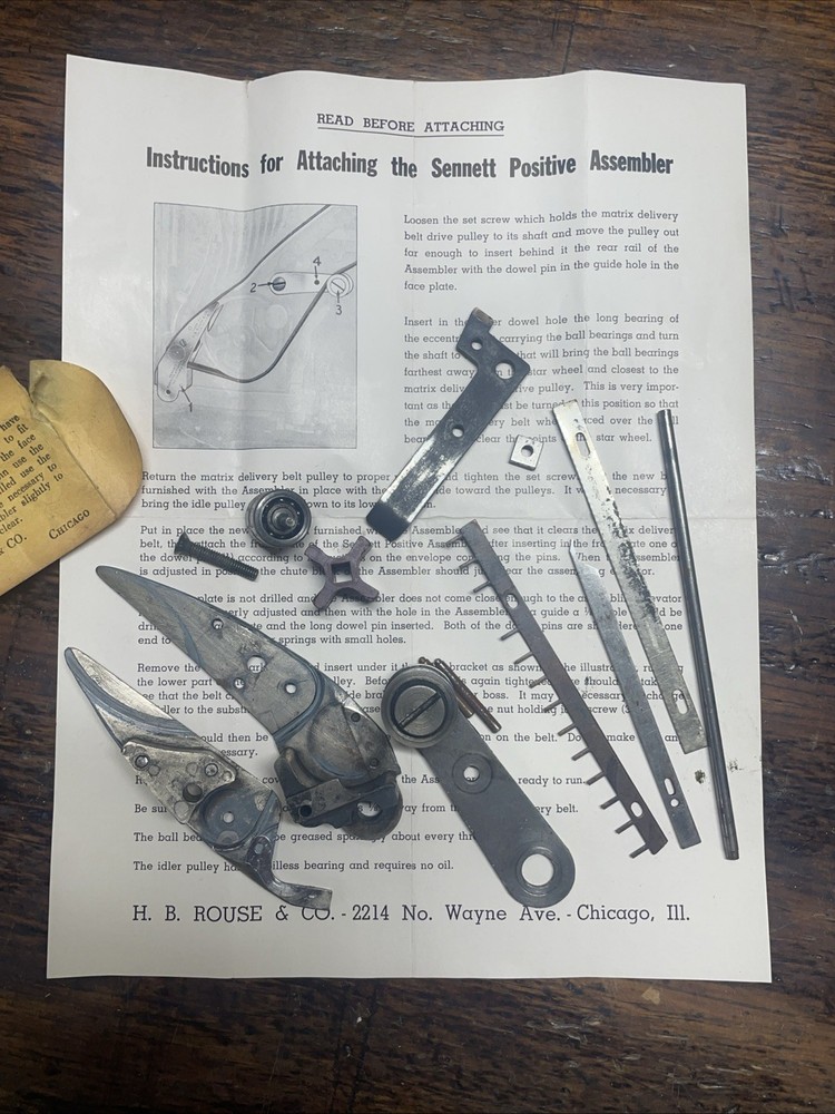 LINOTYPE PARTS FREE FREIGHT Used Sennett Positive Assembler