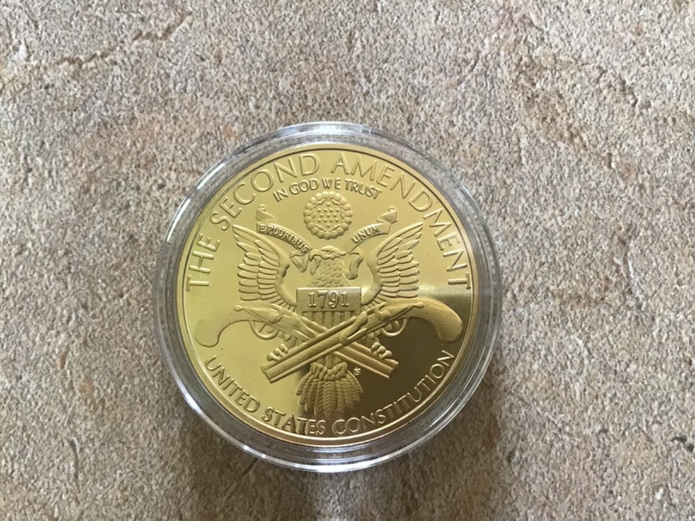 2 "SECOND AMENDMENT IS MY GUN PERMIT" GOLD PLATED TOKEN COIN-