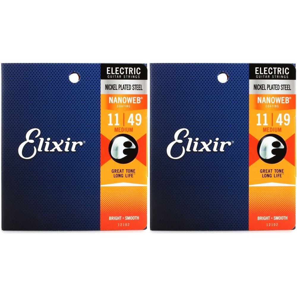 Elixir Strings 12102 Nanoweb Electric Guitar Strings - .011-.049 Medium (2-pack)