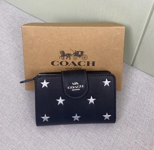 NEW COACH Medium Corner Zip Wallet With Star Print CW530 Black