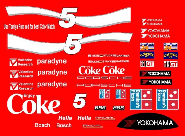 #5 Coke Porsche 962 IMSA 1986 24 Hours Of Daytona 1/12th Scale Waterslide Decals