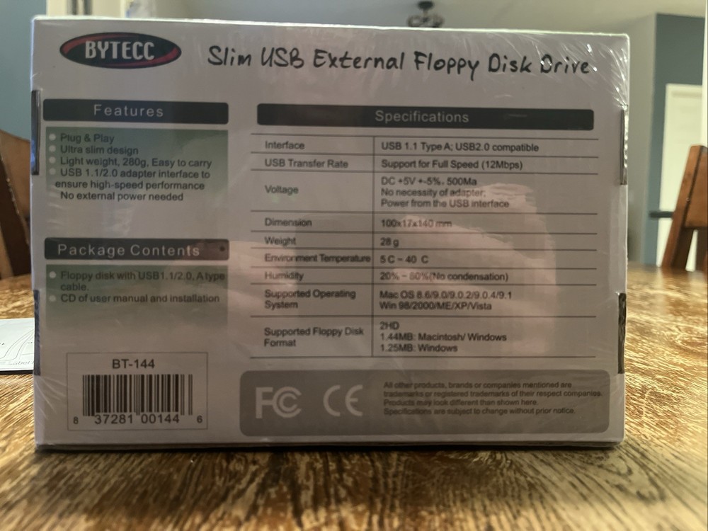 BYTECC BT-144 Slim USB External Floppy Disk Drive 3.5"  -- Plug & Play