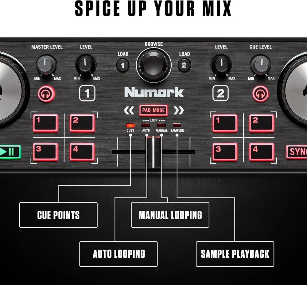DJ2GO2 Touch Compact DJ Controller with 2 Decks, Mixer, Audio Interface and