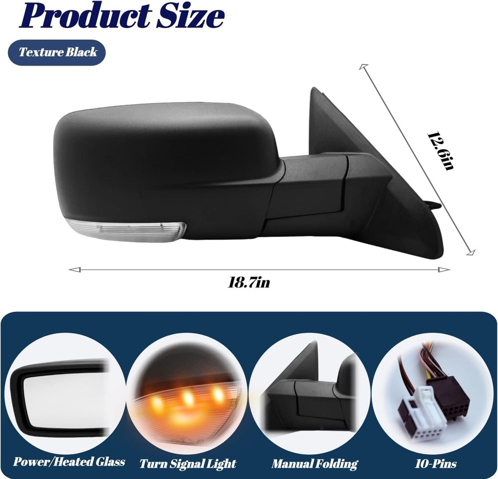 Left Mirror for Dodge Ram 2013-2018 Heated