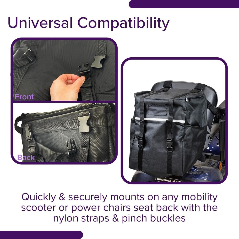 Compact Extra Large Mobility Scooter Bag with Adjustable Straps - Black Nylon
