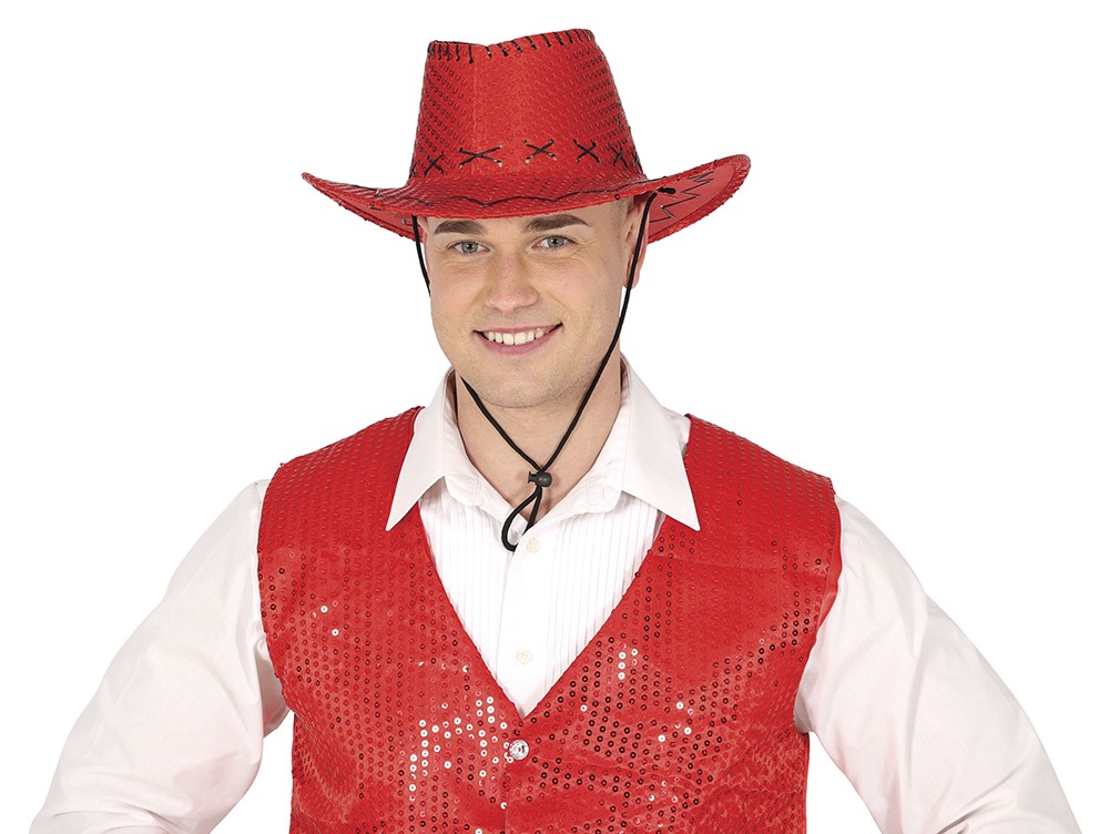RED SEQUINS COWBOY HAT, ADULTS