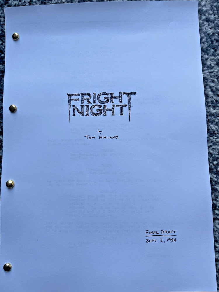 Fright Night Screenplay / Script. Chris Sarandon, Amanda Bearse, Roddy McDowall.