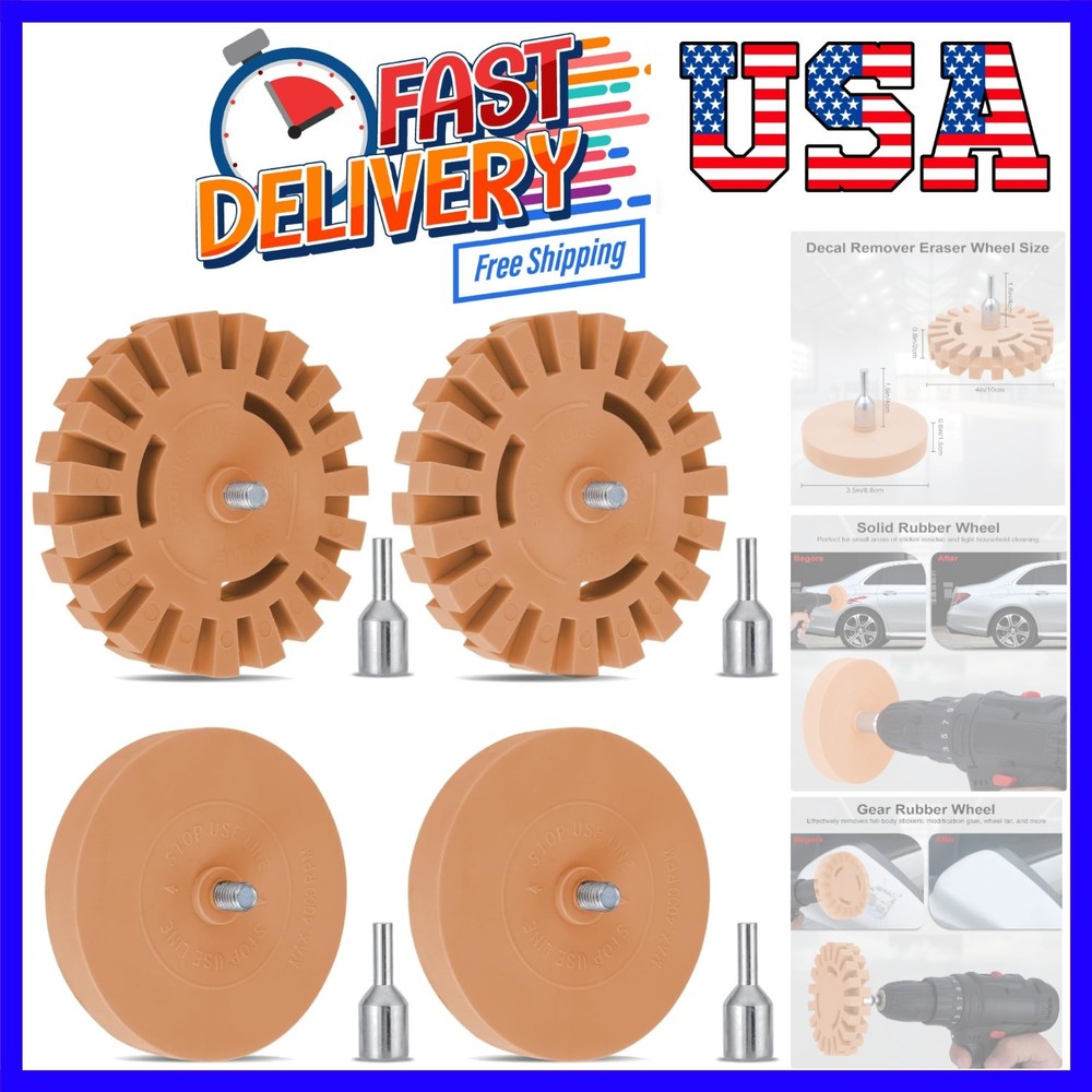 for Drill - 4 Pack Rubber Wheel Decal Remover Kit with Solid & Gear Design, A...