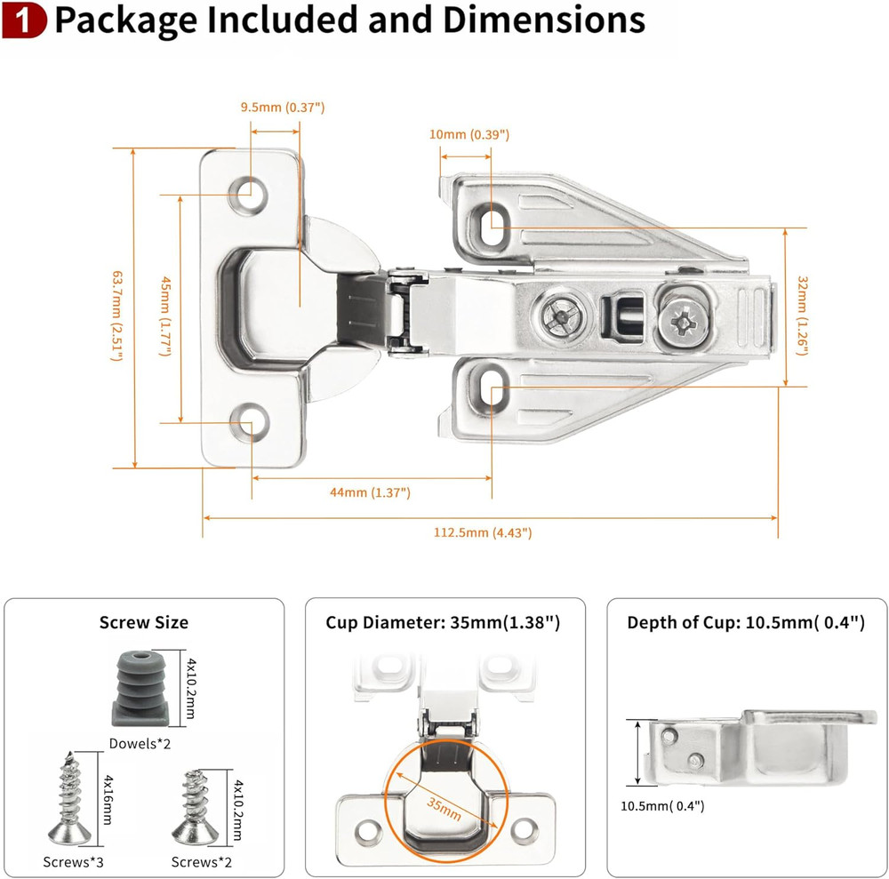 60 Pack Soft Close Hidden Hinges for Kitchen Cabinets, 105° Adjustable