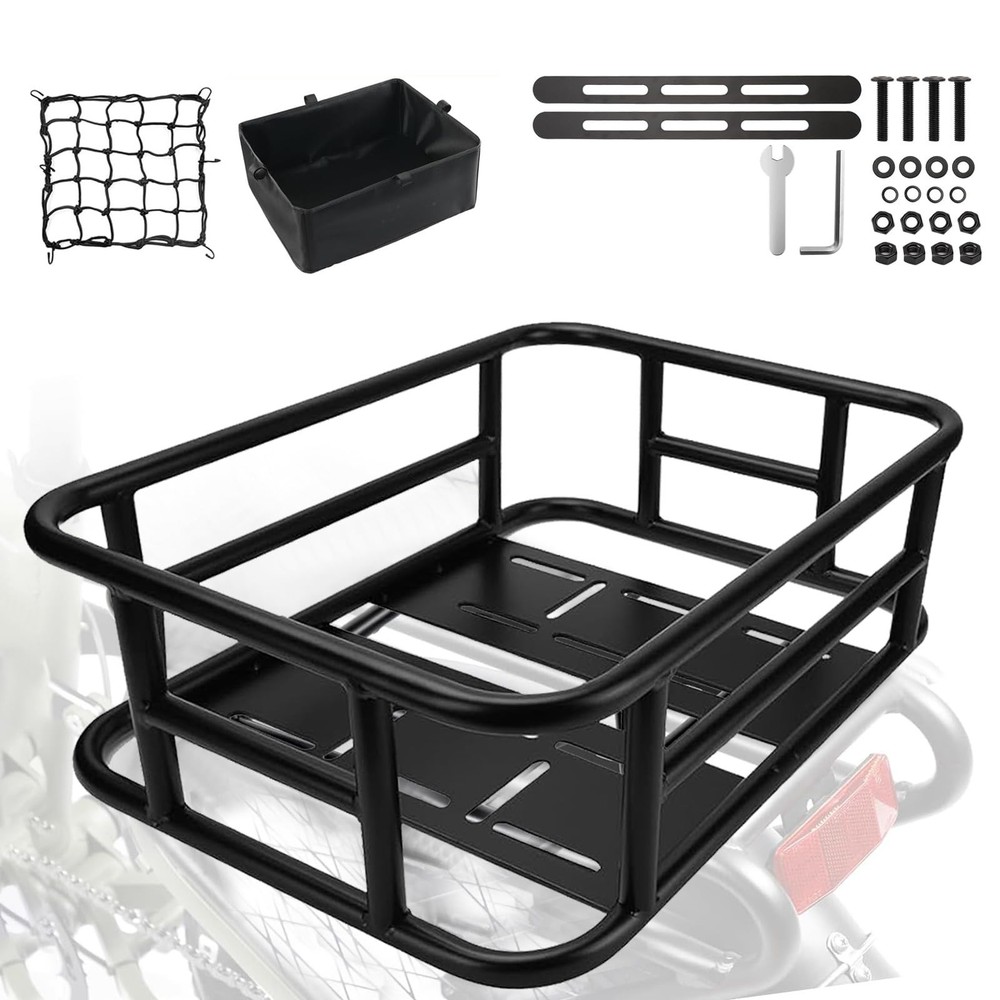 Heavy-Duty Rear Cargo Basket for Bikes & E-Bikes - Includes Large, black