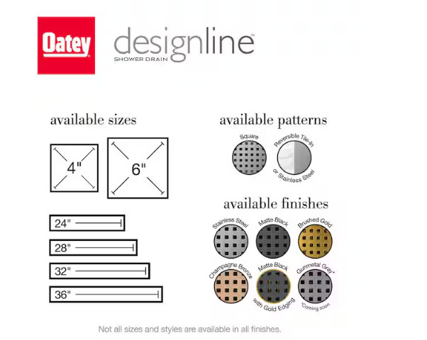 Oatey Designline 36 in. Stainless Steel Linear Shower Drain with Square Pattern